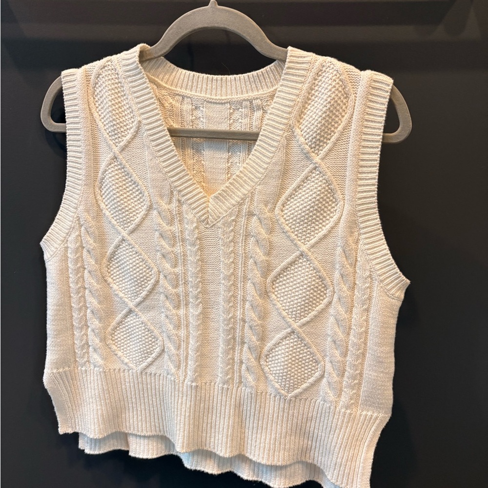 Ivory Cable Knit V-Neck Sweater Vest